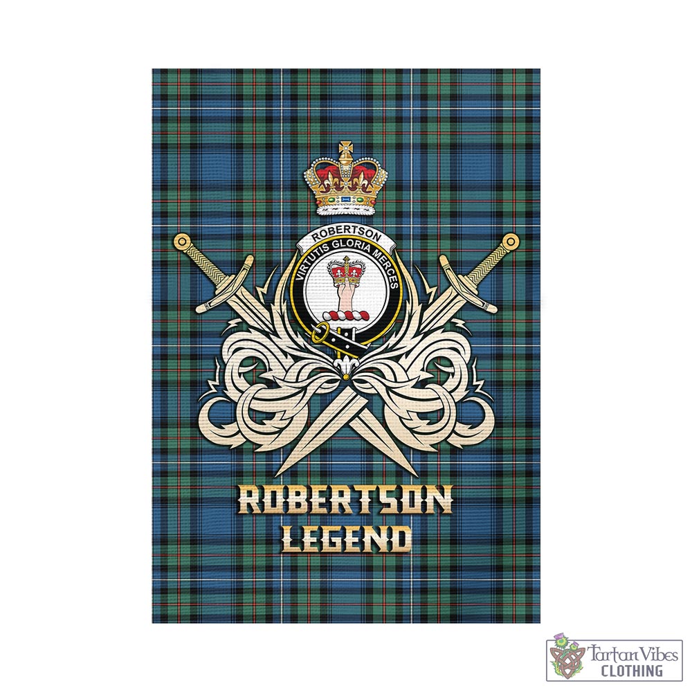 Tartan Vibes Clothing Robertson Hunting Ancient Tartan Flag with Clan Crest and the Golden Sword of Courageous Legacy