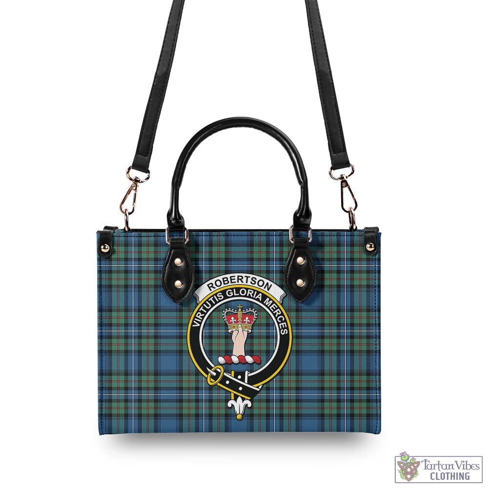 Tartan Vibes Clothing Robertson Hunting Ancient Tartan Luxury Leather Handbags with Family Crest