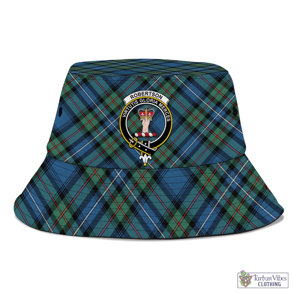 Tartan Vibes Clothing Robertson Hunting Ancient Tartan Bucket Hat with Family Crest