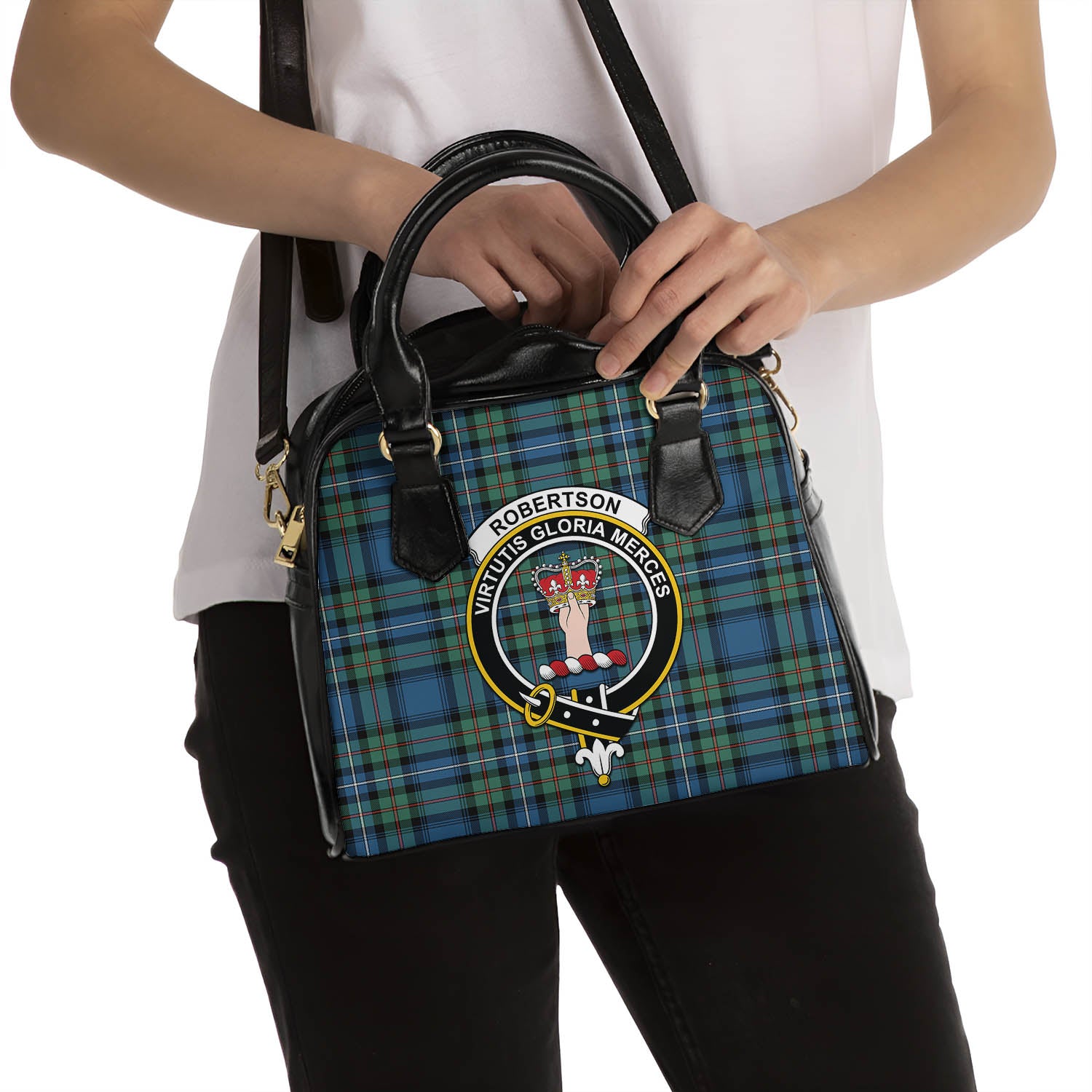 Robertson Hunting Ancient Tartan Shoulder Handbags with Family Crest - Tartanvibesclothing