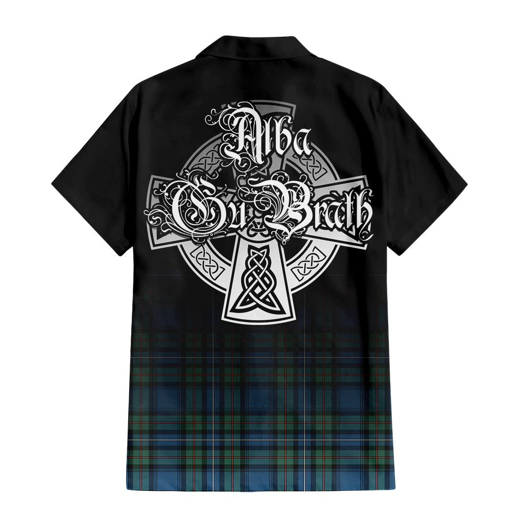 Tartan Vibes Clothing Robertson Hunting Ancient Tartan Short Sleeve Button Up Featuring Alba Gu Brath Family Crest Celtic Inspired