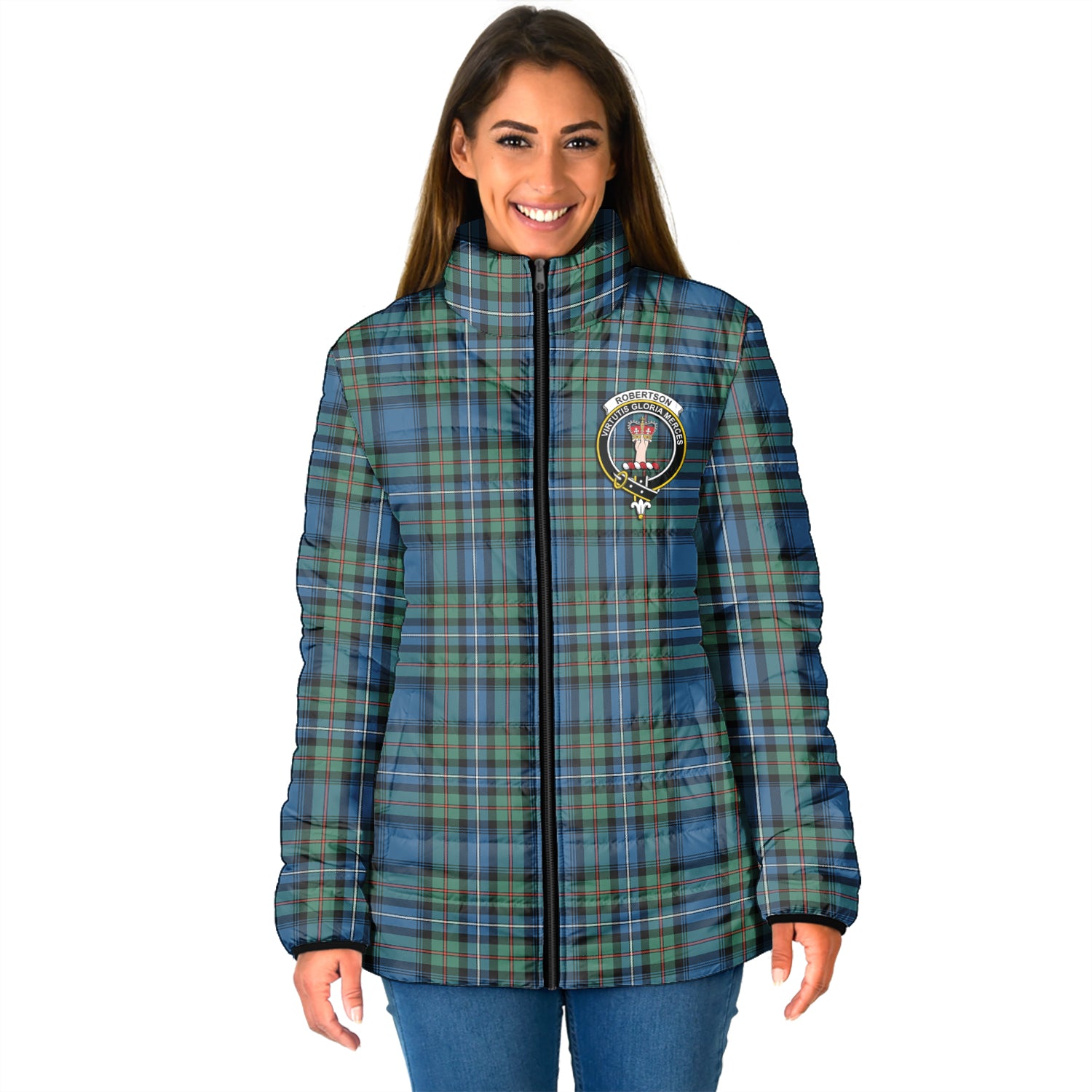 Robertson Hunting Ancient Tartan Padded Jacket with Family Crest - Tartan Vibes Clothing