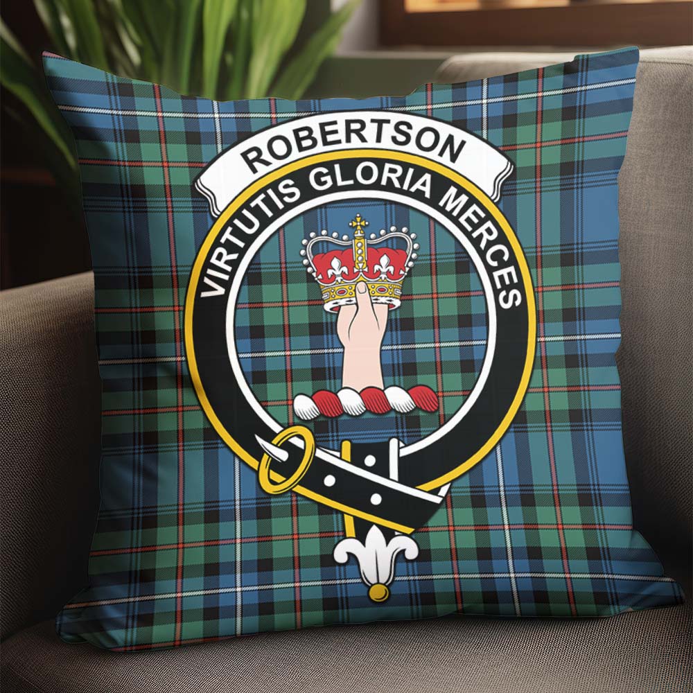 Robertson Hunting Ancient Tartan Pillow Cover with Family Crest - Tartanvibesclothing