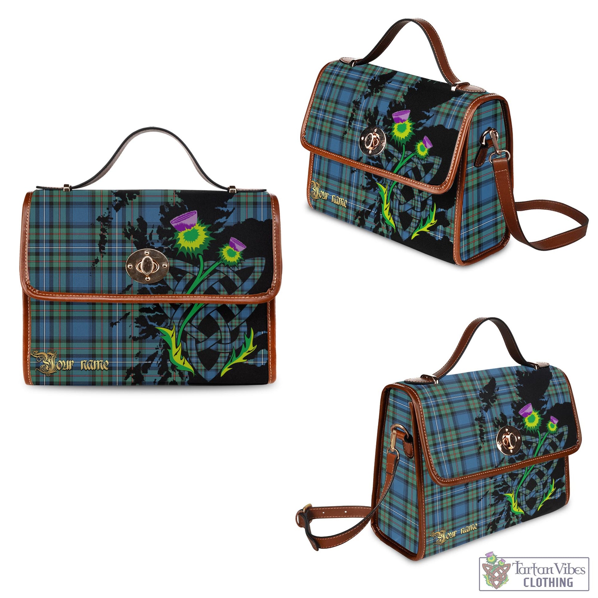 Tartan Vibes Clothing Robertson Hunting Ancient Tartan Waterproof Canvas Bag with Scotland Map and Thistle Celtic Accents