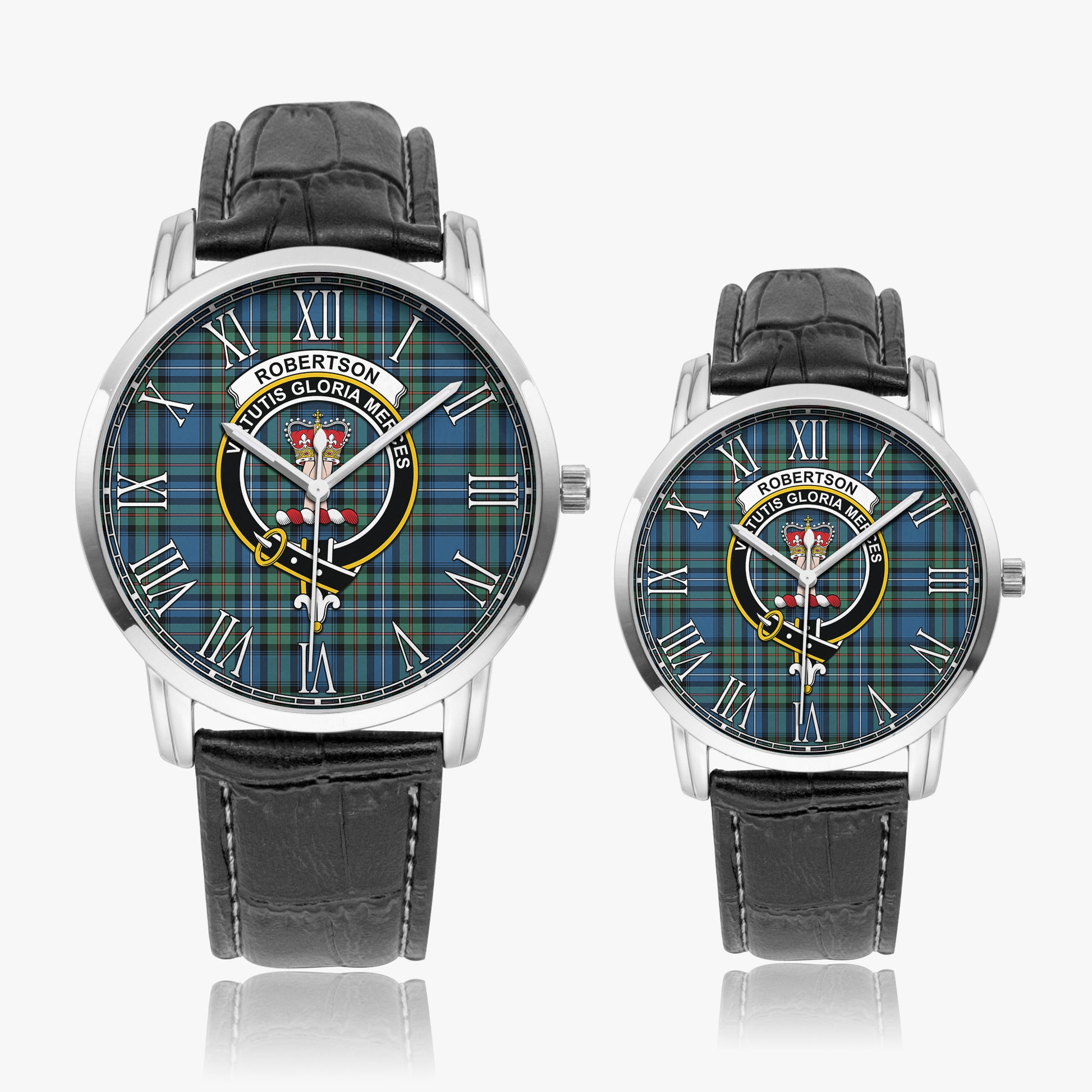 Robertson Hunting Ancient Tartan Family Crest Leather Strap Quartz Watch - Tartanvibesclothing