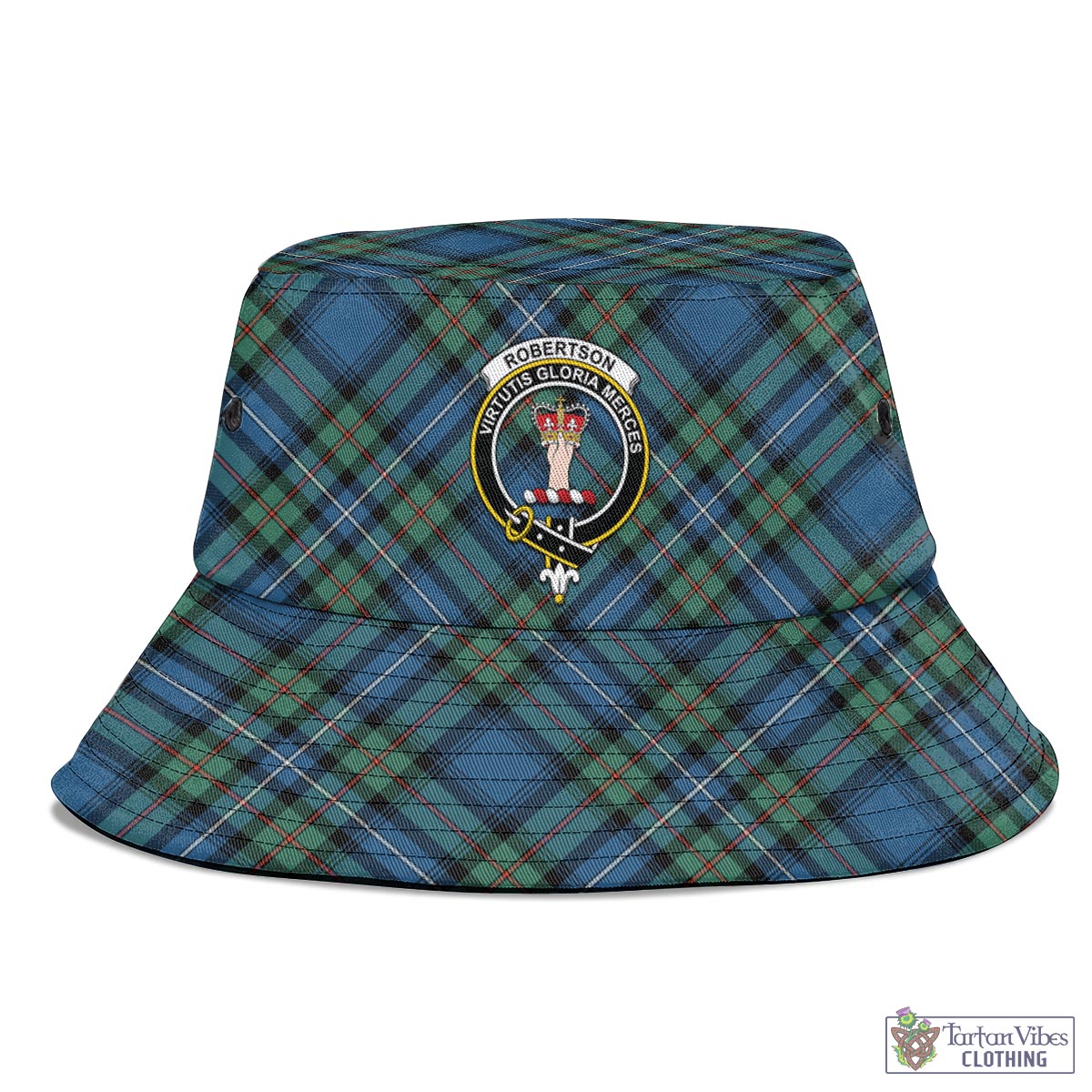 Tartan Vibes Clothing Robertson Hunting Ancient Tartan Bucket Hat with Family Crest