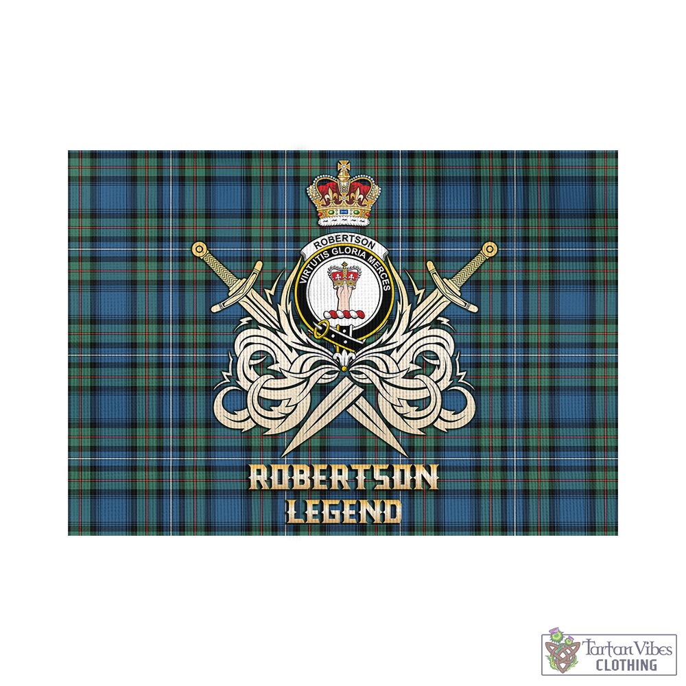 Tartan Vibes Clothing Robertson Hunting Ancient Tartan Flag with Clan Crest and the Golden Sword of Courageous Legacy