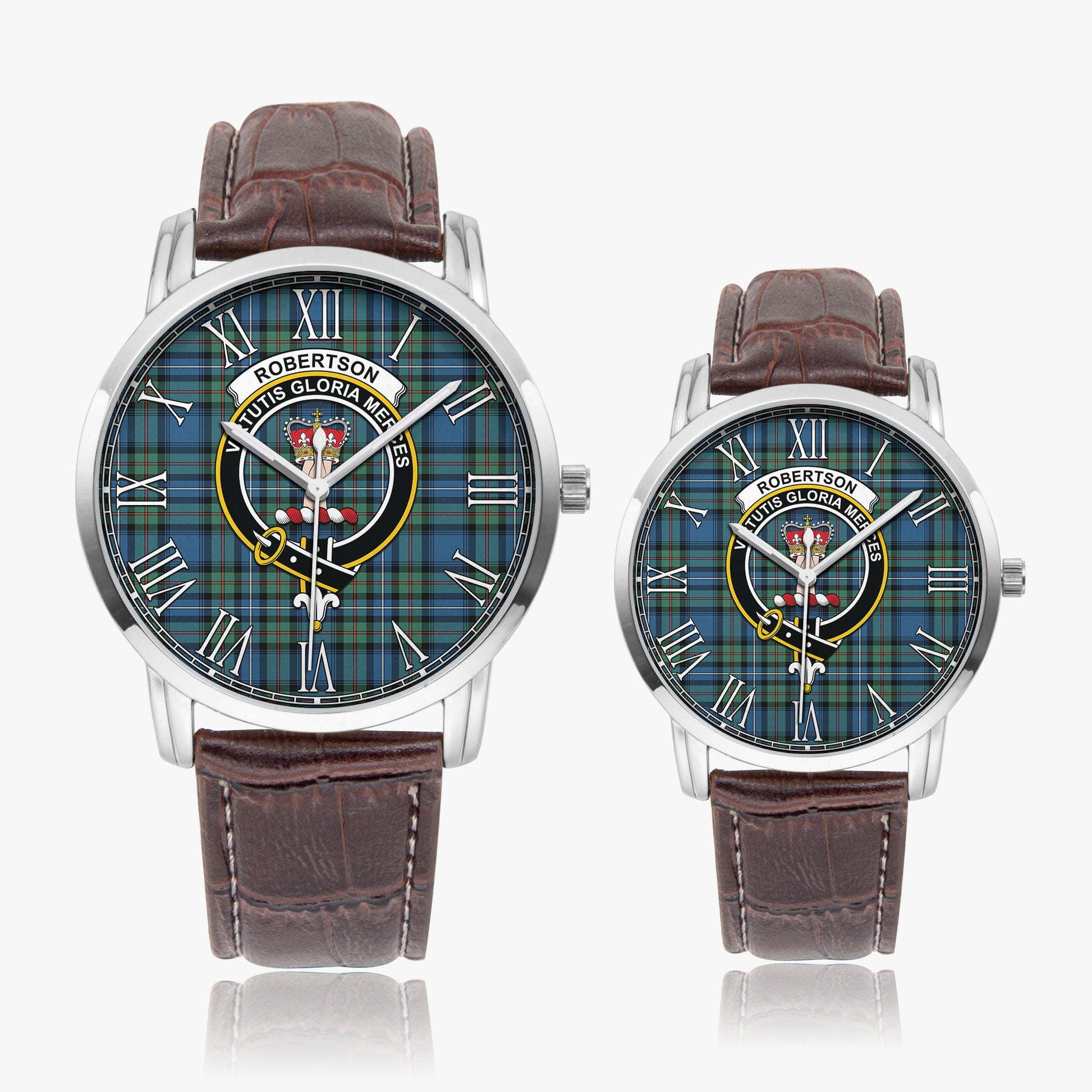 Robertson Hunting Ancient Tartan Family Crest Leather Strap Quartz Watch - Tartanvibesclothing