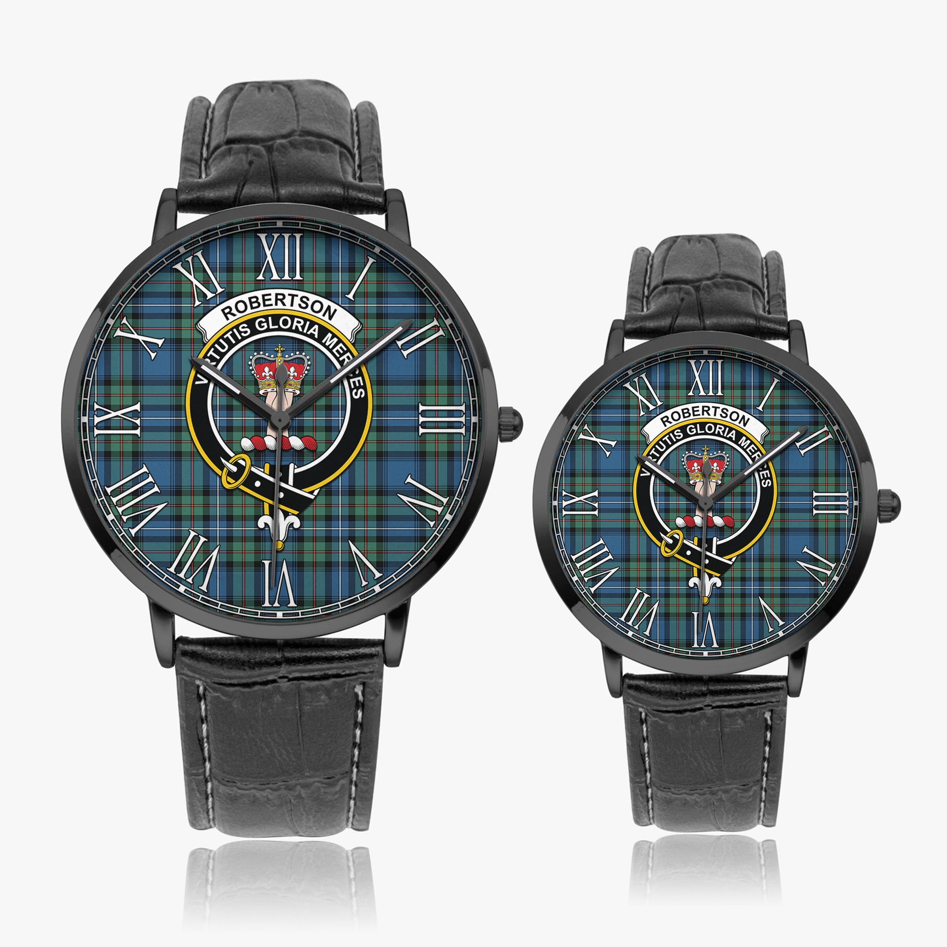 Robertson Hunting Ancient Tartan Family Crest Leather Strap Quartz Watch - Tartanvibesclothing