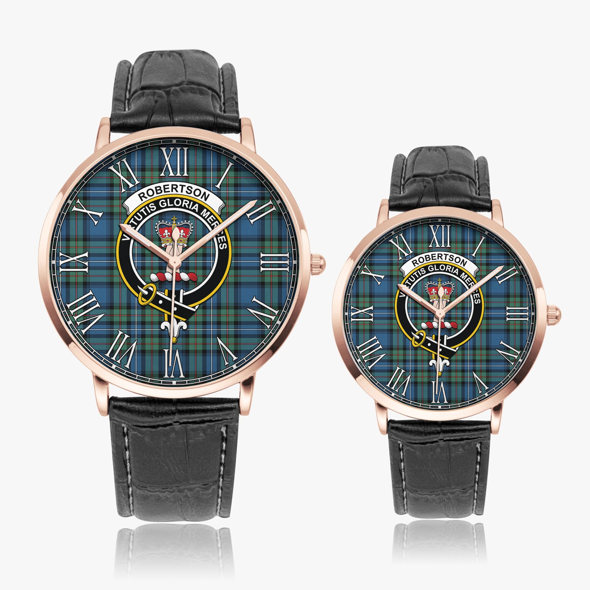 Robertson Hunting Ancient Tartan Family Crest Leather Strap Quartz Watch - Tartanvibesclothing