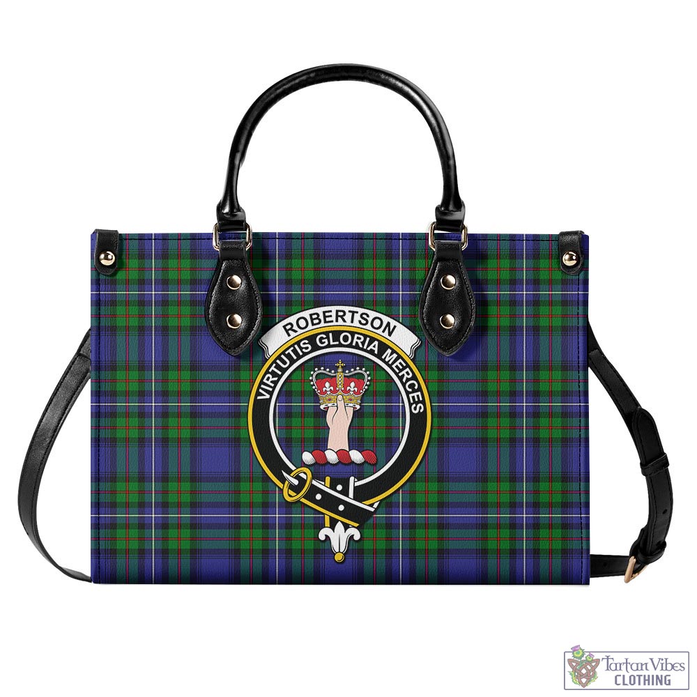 Tartan Vibes Clothing Robertson Hunting Modern Tartan Luxury Leather Handbags with Family Crest