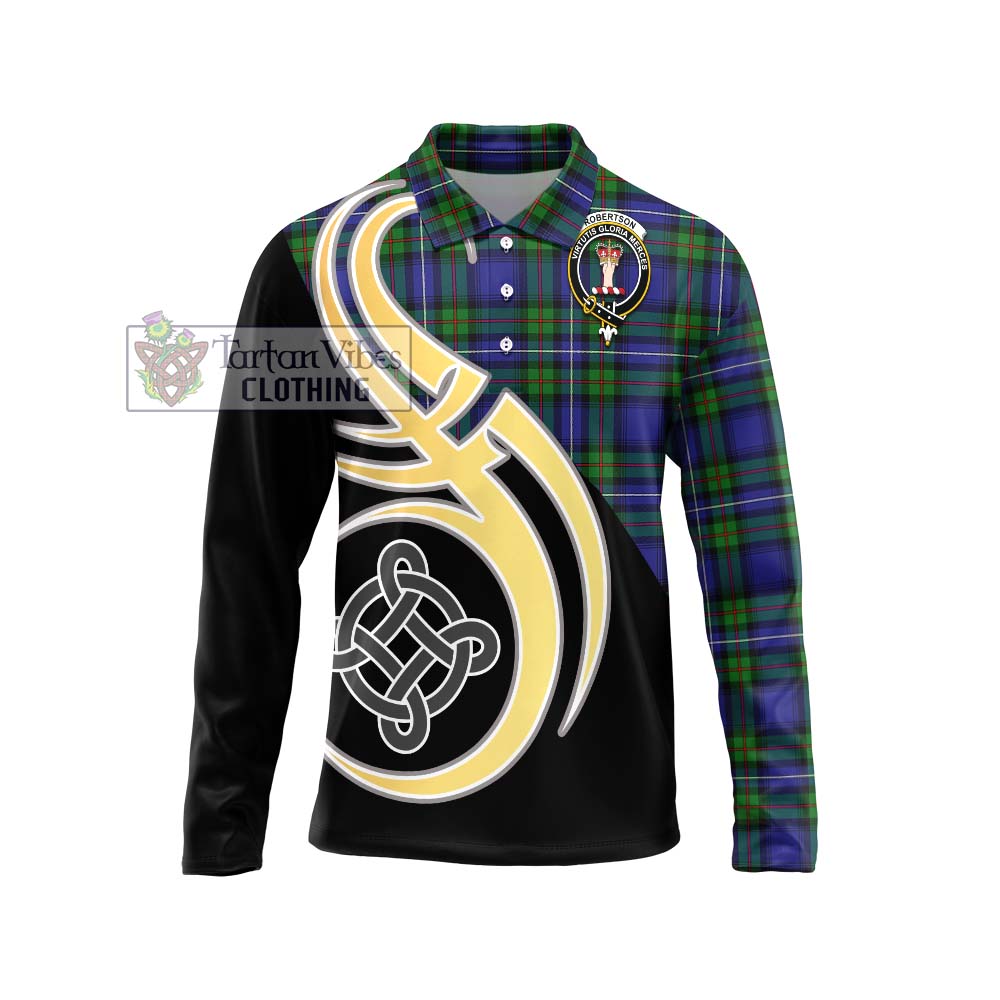 Robertson Hunting Modern Tartan Long Sleeve Polo Shirt with Family Crest and Celtic Symbol Style Unisex - Tartan Vibes Clothing