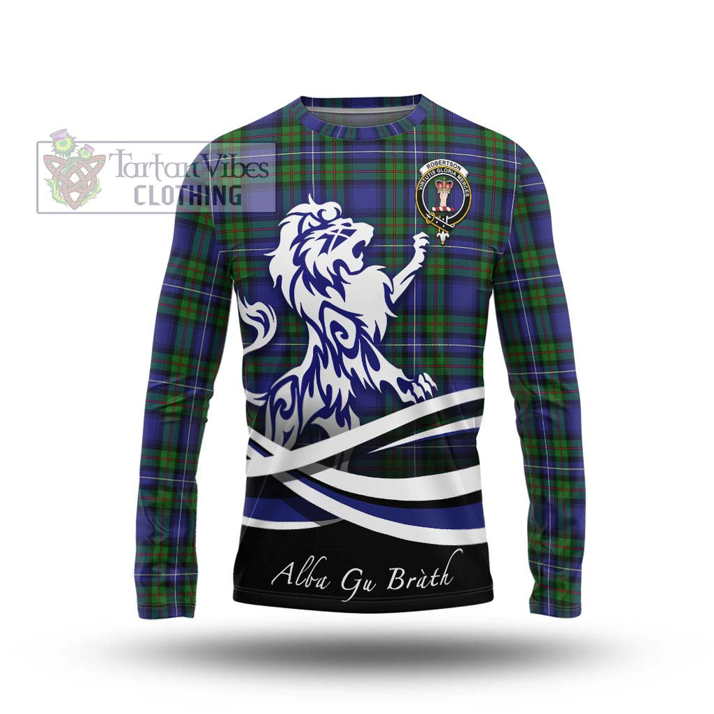 Robertson Hunting Modern Tartan Long Sleeve T-Shirt with Alba Gu Brath Regal Lion Emblem Unisex - Tartanvibesclothing Shop