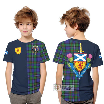 Robertson Hunting Modern Tartan Kid T-Shirt Alba with Scottish Lion Royal Arm Half Style