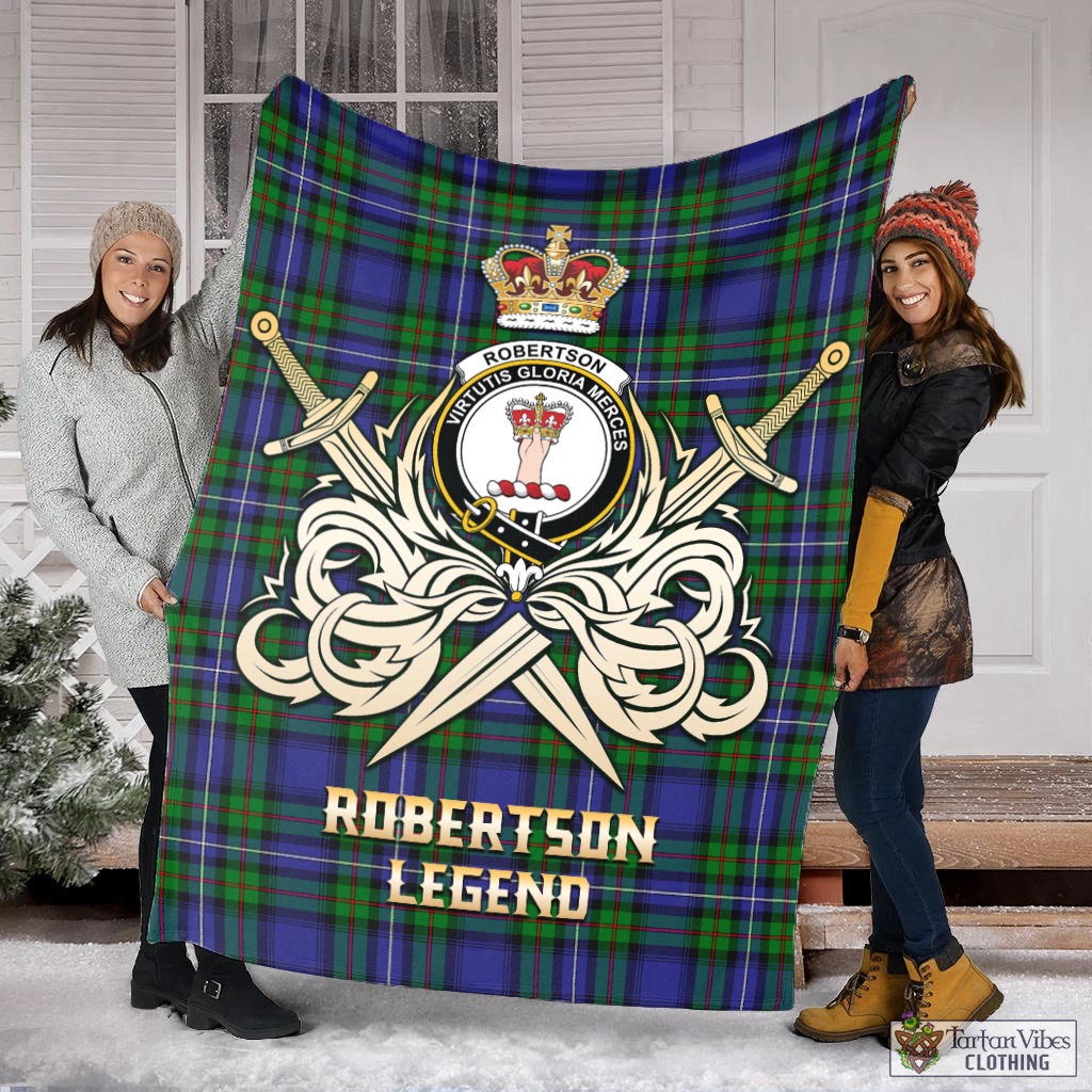 Tartan Vibes Clothing Robertson Hunting Modern Tartan Blanket with Clan Crest and the Golden Sword of Courageous Legacy