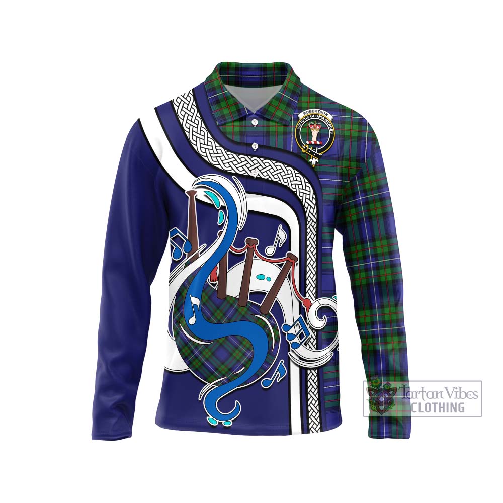 Tartan Vibes Clothing Robertson Hunting Modern Tartan Long Sleeve Polo Shirt with Epic Bagpipe Style