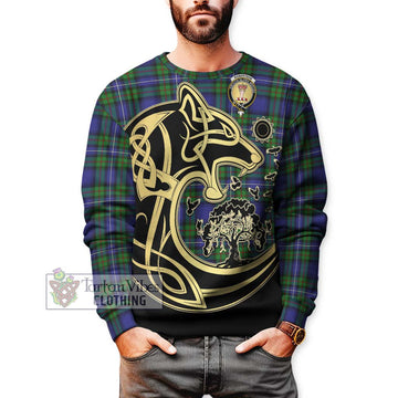 Robertson Hunting Modern Tartan Sweatshirt with Family Crest Celtic Wolf Style