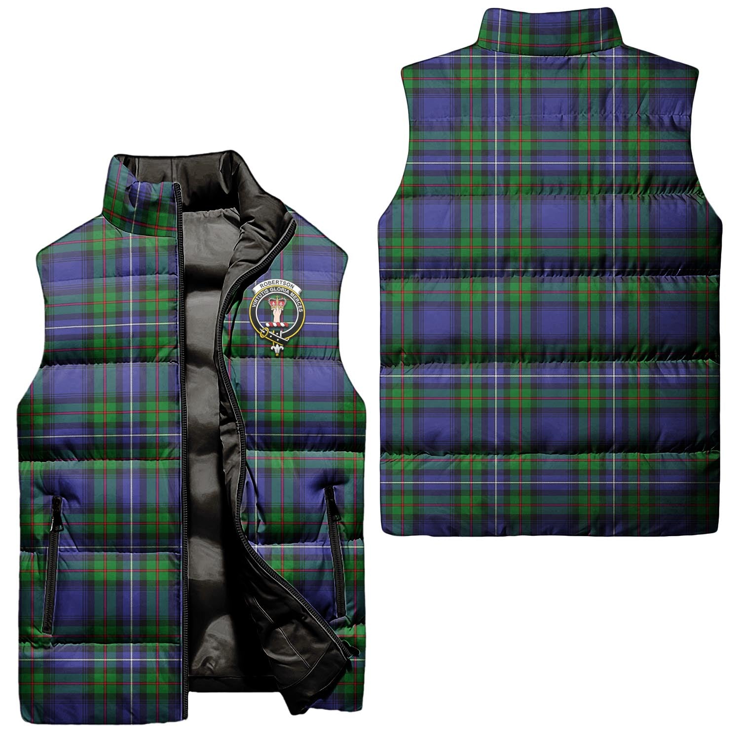 Robertson Hunting Modern Tartan Sleeveless Puffer Jacket with Family Crest Unisex - Tartanvibesclothing