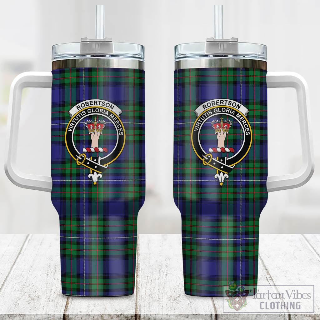 Tartan Vibes Clothing Robertson Hunting Modern Tartan and Family Crest Tumbler with Handle
