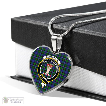 Robertson Hunting Modern Tartan Heart Necklace with Family Crest