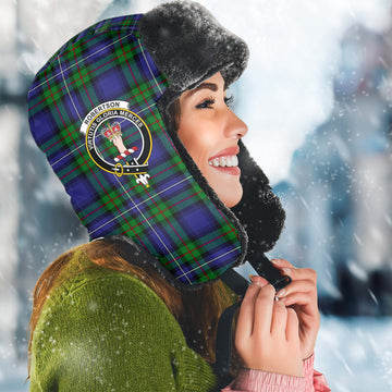 Robertson Hunting Modern Tartan Winter Trapper Hat with Family Crest