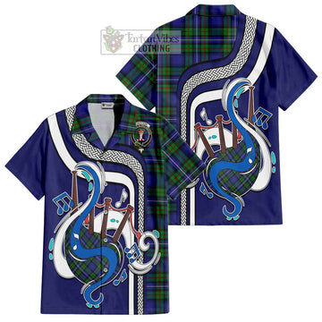 Robertson Hunting Modern Tartan Short Sleeve Button Shirt with Epic Bagpipe Style