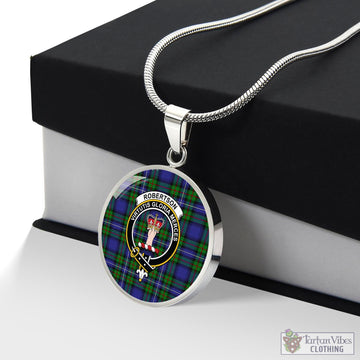 Robertson Hunting Modern Tartan Circle Necklace with Family Crest