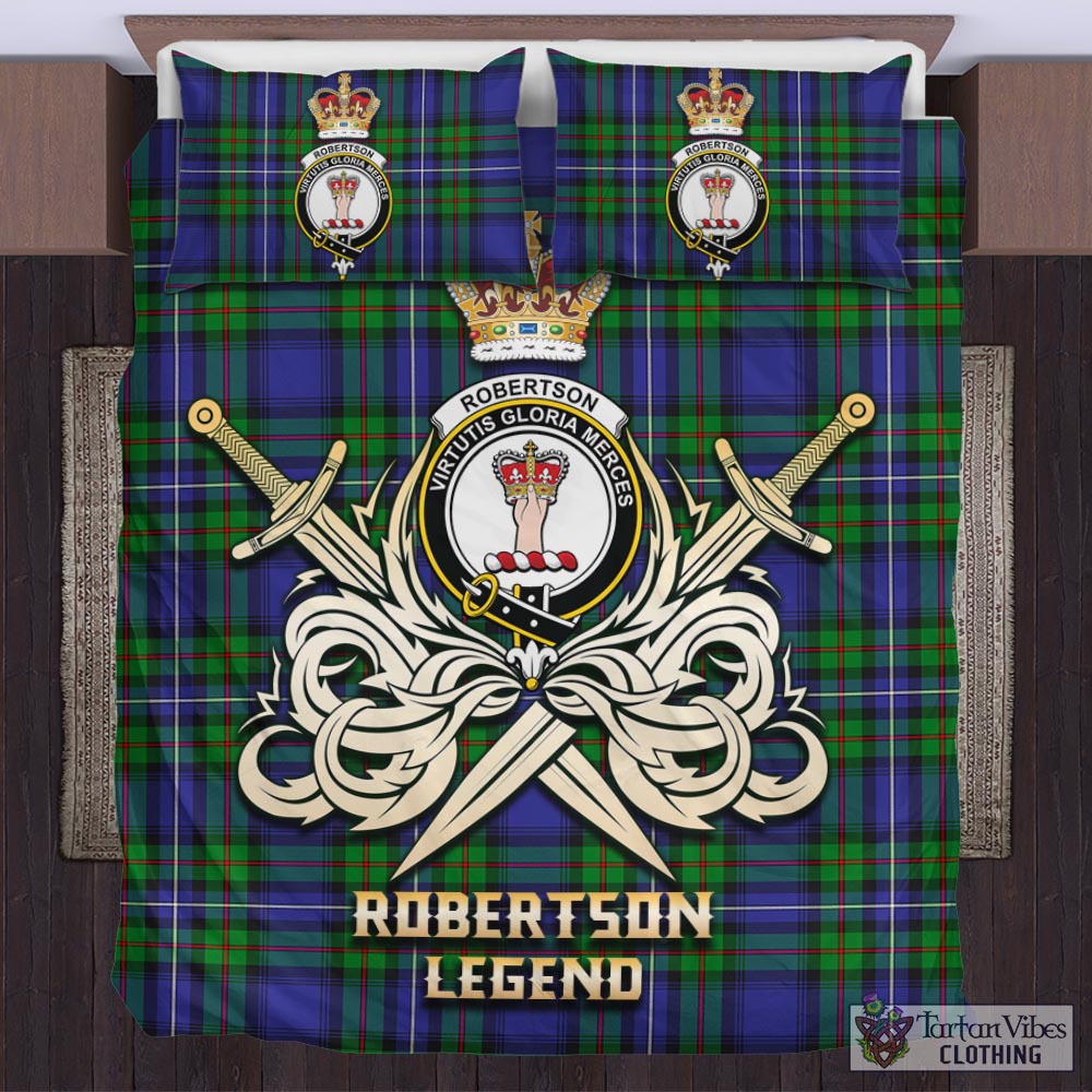 Tartan Vibes Clothing Robertson Hunting Modern Tartan Bedding Set with Clan Crest and the Golden Sword of Courageous Legacy