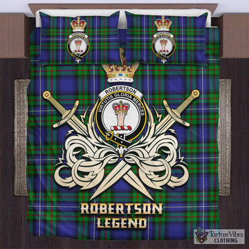 Robertson Hunting Modern Tartan Bedding Set with Clan Crest and the Golden Sword of Courageous Legacy