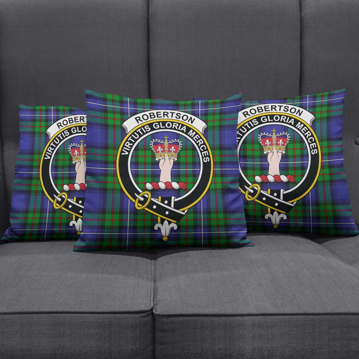 Robertson Hunting Modern Tartan Pillow Cover with Family Crest Square Pillow Cover - Tartanvibesclothing