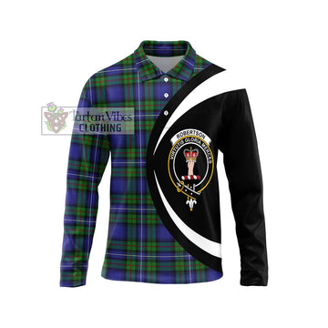 Robertson Hunting Modern Tartan Long Sleeve Polo Shirt with Family Crest Circle Style