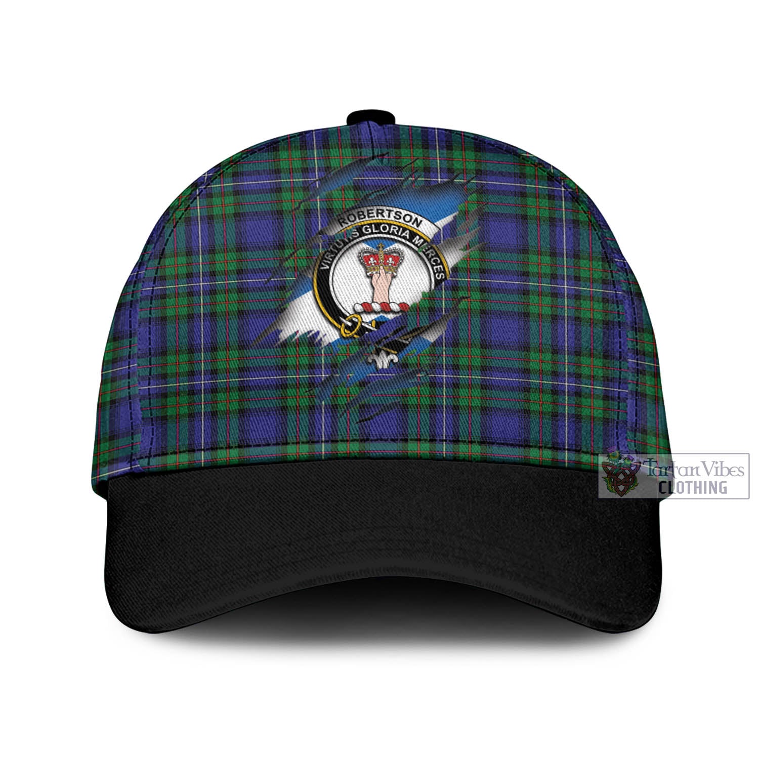 Tartan Vibes Clothing Robertson Hunting Modern Tartan Classic Cap with Family Crest In Me Style