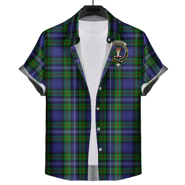 Robertson Hunting Modern Tartan Short Sleeve Button Down Shirt with Family Crest