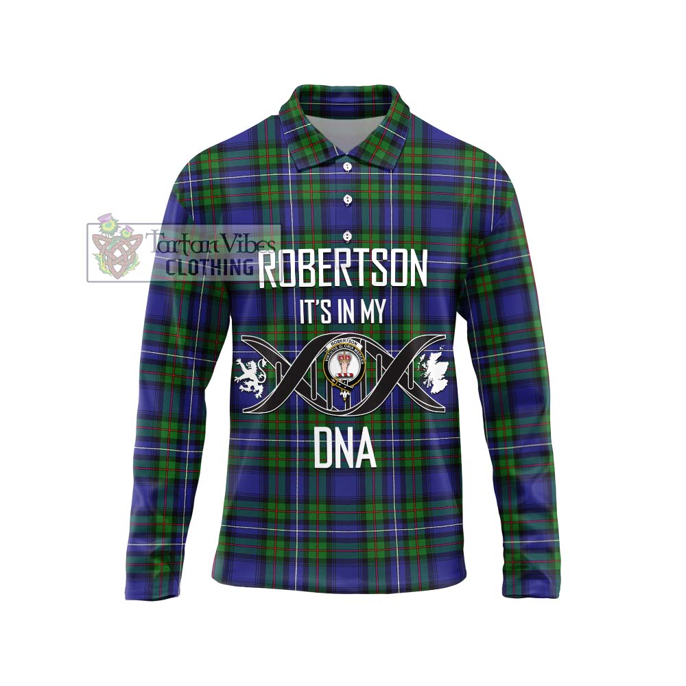 Robertson Hunting Modern Tartan Long Sleeve Polo Shirt with Family Crest DNA In Me Style Unisex - Tartanvibesclothing Shop