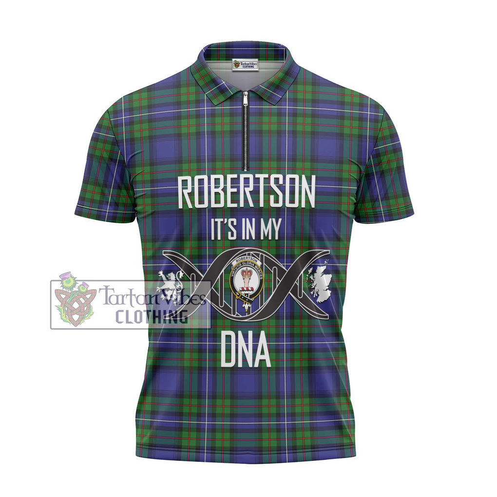 Robertson Hunting Modern Tartan Zipper Polo Shirt with Family Crest DNA In Me Style - Tartanvibesclothing Shop