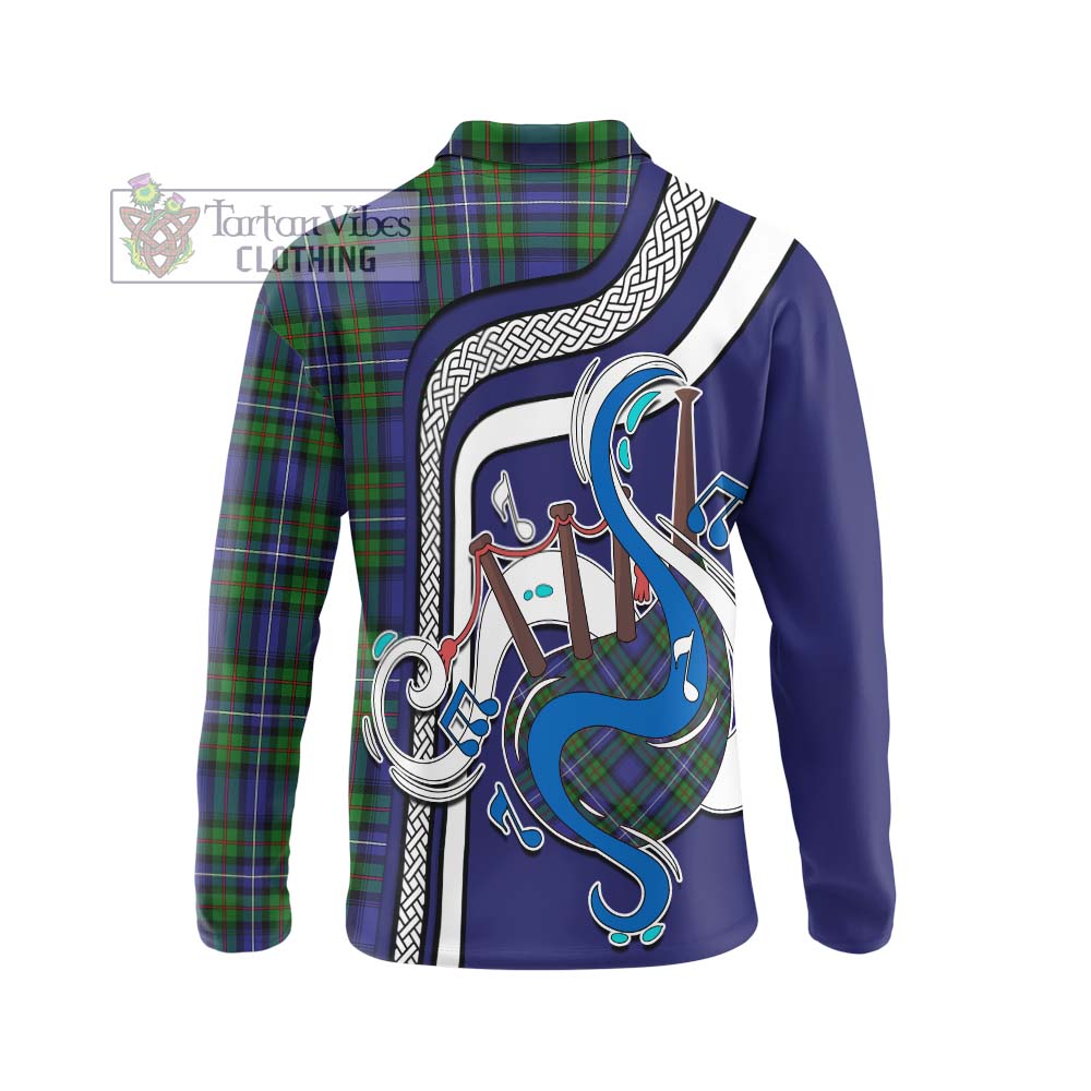 Tartan Vibes Clothing Robertson Hunting Modern Tartan Long Sleeve Polo Shirt with Epic Bagpipe Style