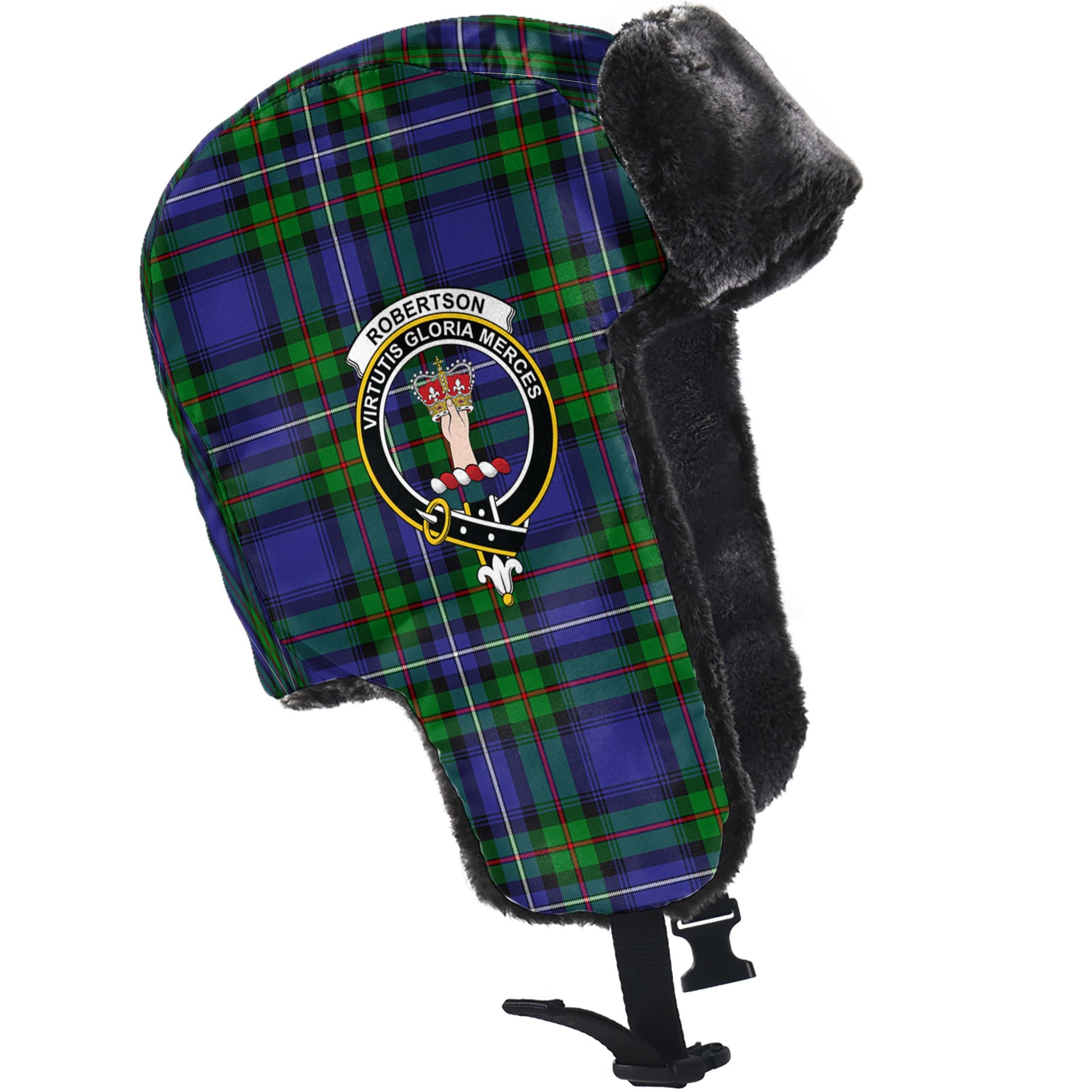 Robertson Hunting Modern Tartan Winter Trapper Hat with Family Crest - Tartanvibesclothing