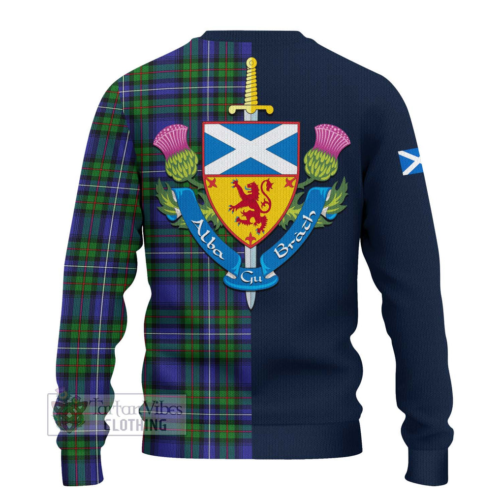 Tartan Vibes Clothing Robertson Hunting Modern Tartan Knitted Sweater with Scottish Lion Royal Arm Half Style