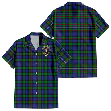 Robertson Hunting Modern Tartan Short Sleeve Button Down Shirt with Family Crest