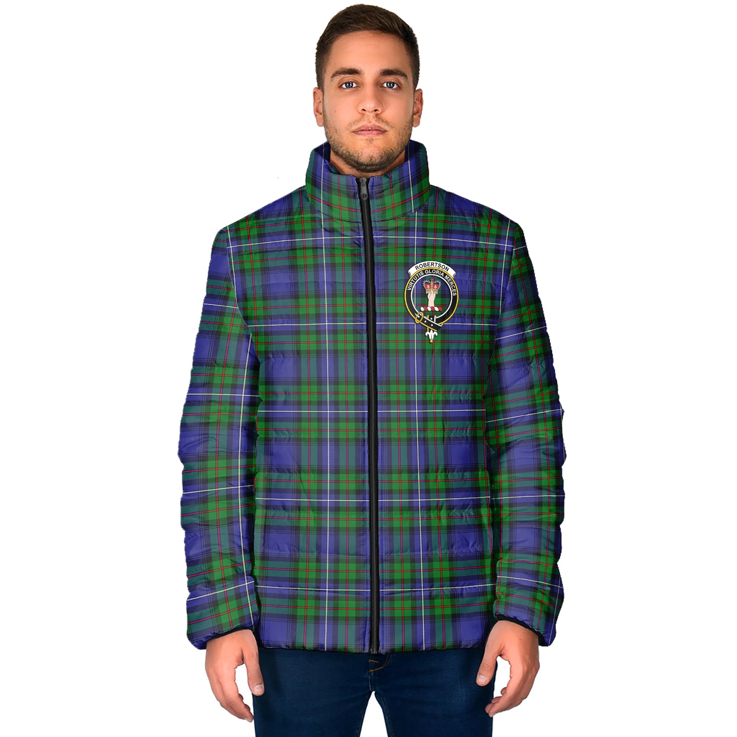 Robertson Hunting Modern Tartan Padded Jacket with Family Crest - Tartan Vibes Clothing