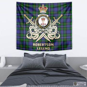 Robertson Hunting Modern Tartan Tapestry with Clan Crest and the Golden Sword of Courageous Legacy