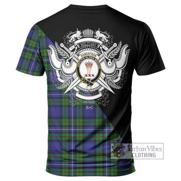 Robertson Hunting Modern Tartan T-Shirt with Family Crest and Military Logo Style