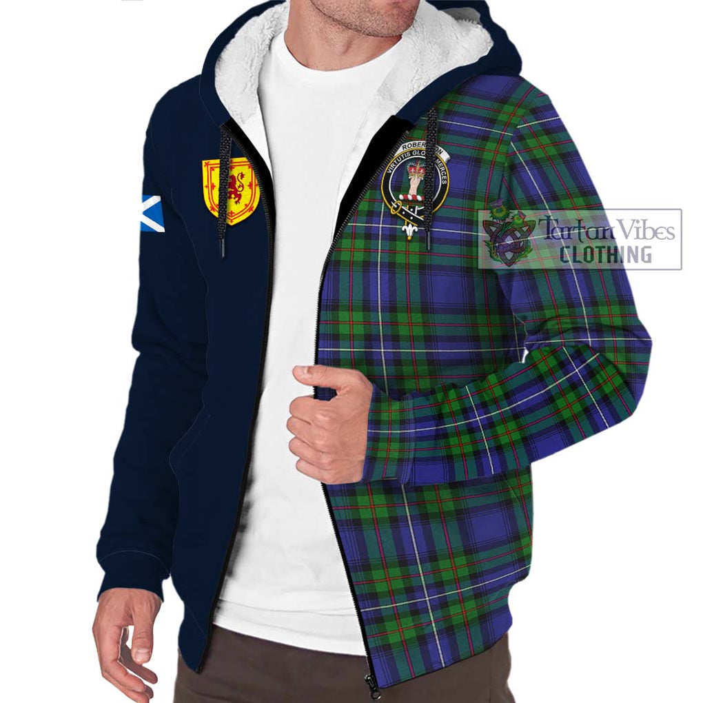 Tartan Vibes Clothing Robertson Hunting Modern Tartan Sherpa Hoodie with Scottish Lion Royal Arm Half Style