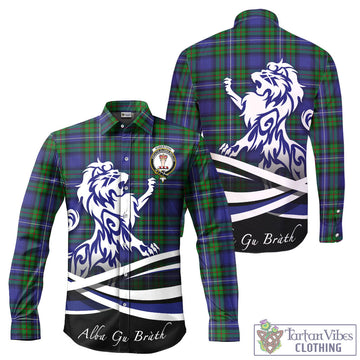 Robertson Hunting Modern Tartan Long Sleeve Button Up Shirt with Alba Gu Brath Regal Lion Emblem