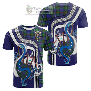 Robertson Hunting Modern Tartan Cotton T-shirt with Epic Bagpipe Style