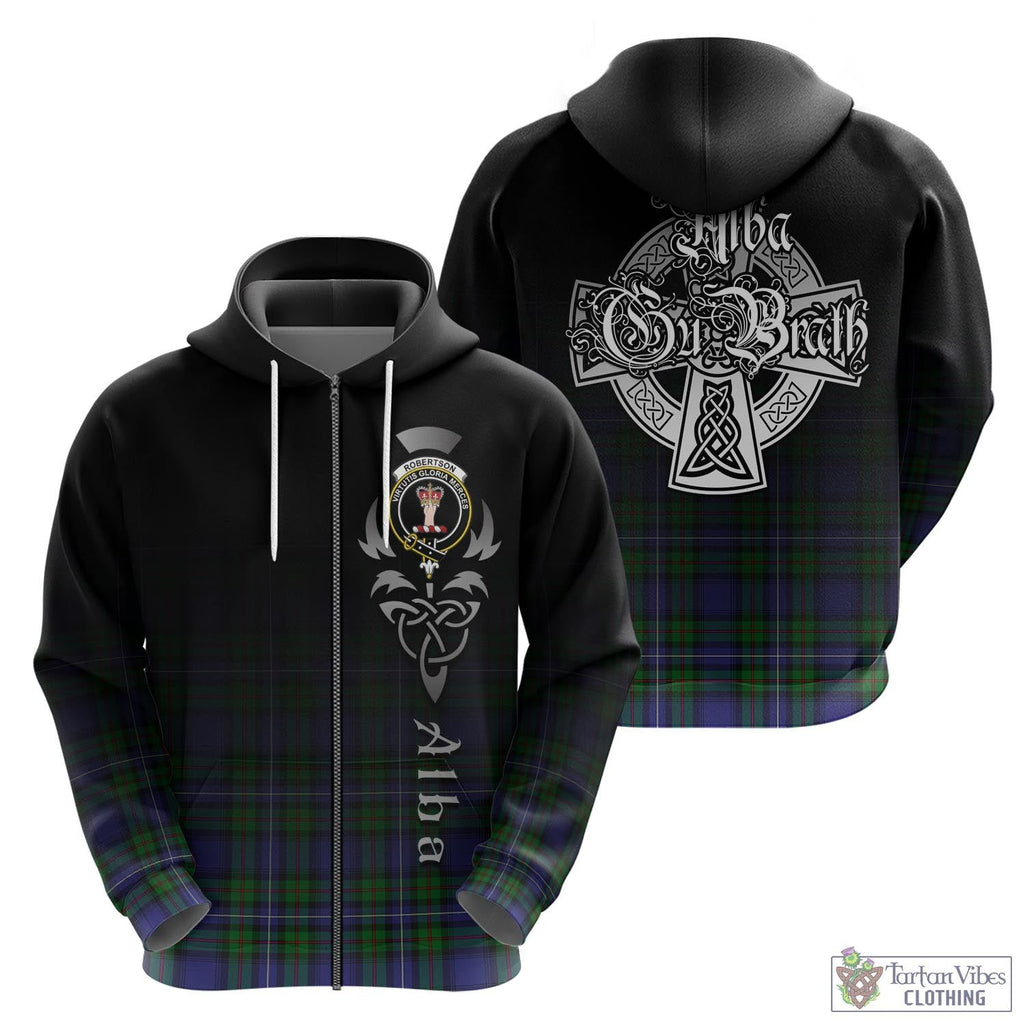 Tartan Vibes Clothing Robertson Hunting Modern Tartan Hoodie Featuring Alba Gu Brath Family Crest Celtic Inspired