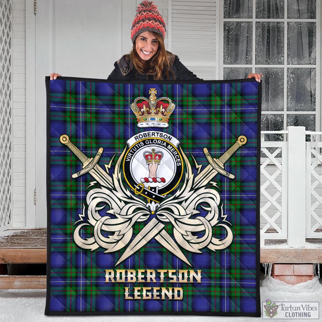 Tartan Vibes Clothing Robertson Hunting Modern Tartan Quilt with Clan Crest and the Golden Sword of Courageous Legacy