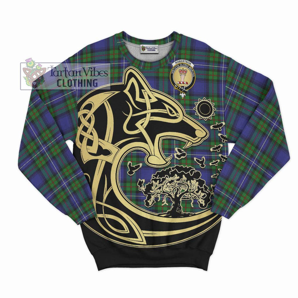 Robertson Hunting Modern Tartan Sweatshirt with Family Crest Celtic Wolf Style - Tartan Vibes Clothing