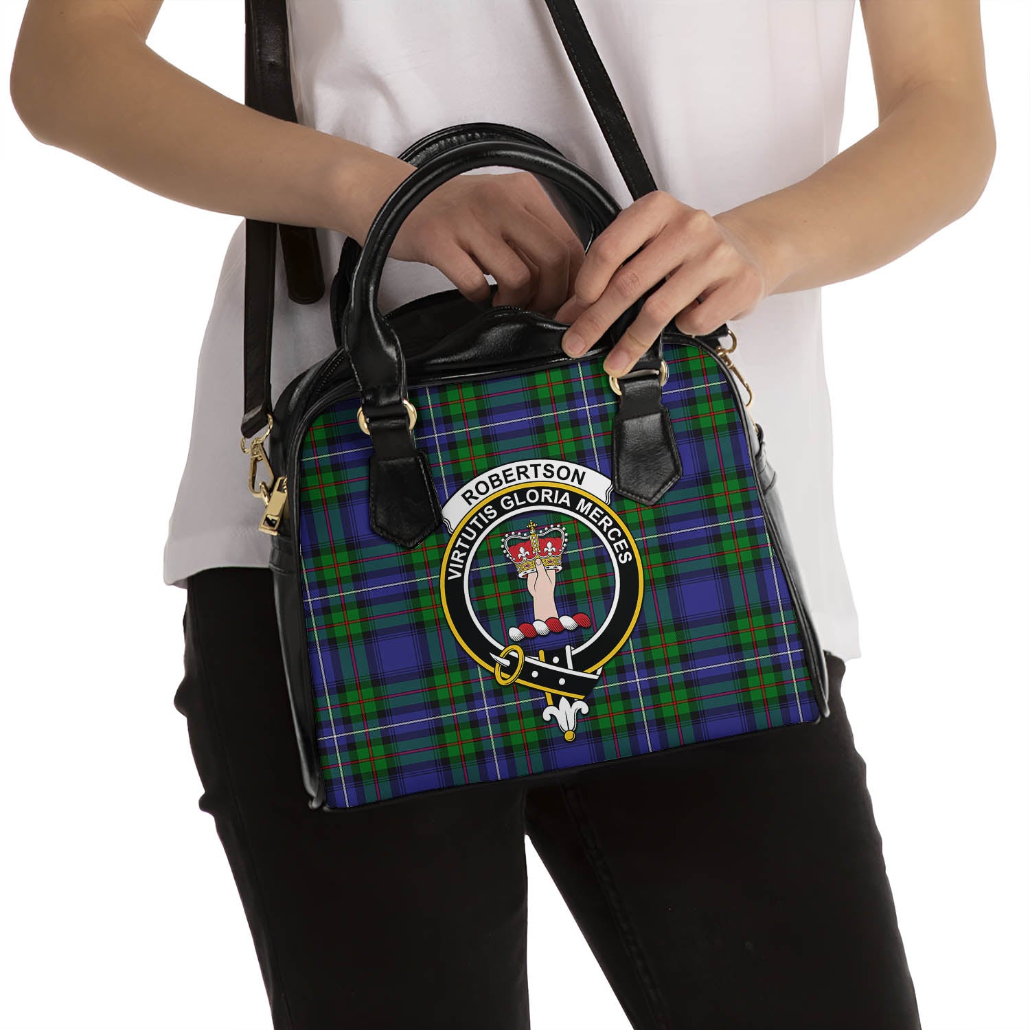 Robertson Hunting Modern Tartan Shoulder Handbags with Family Crest - Tartanvibesclothing