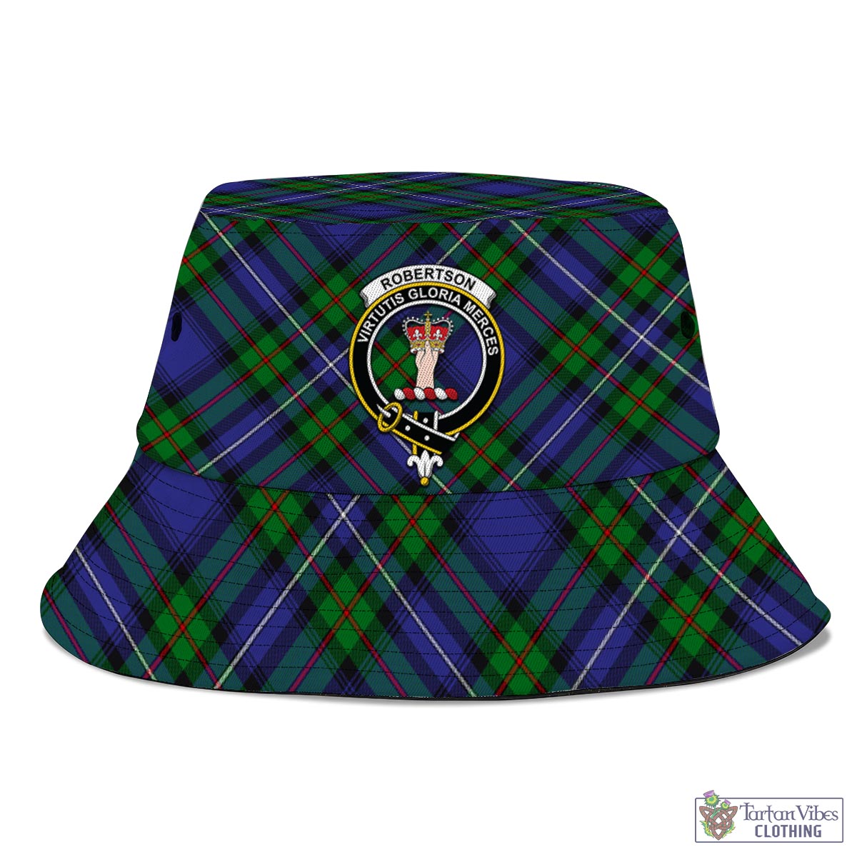 Tartan Vibes Clothing Robertson Hunting Modern Tartan Bucket Hat with Family Crest